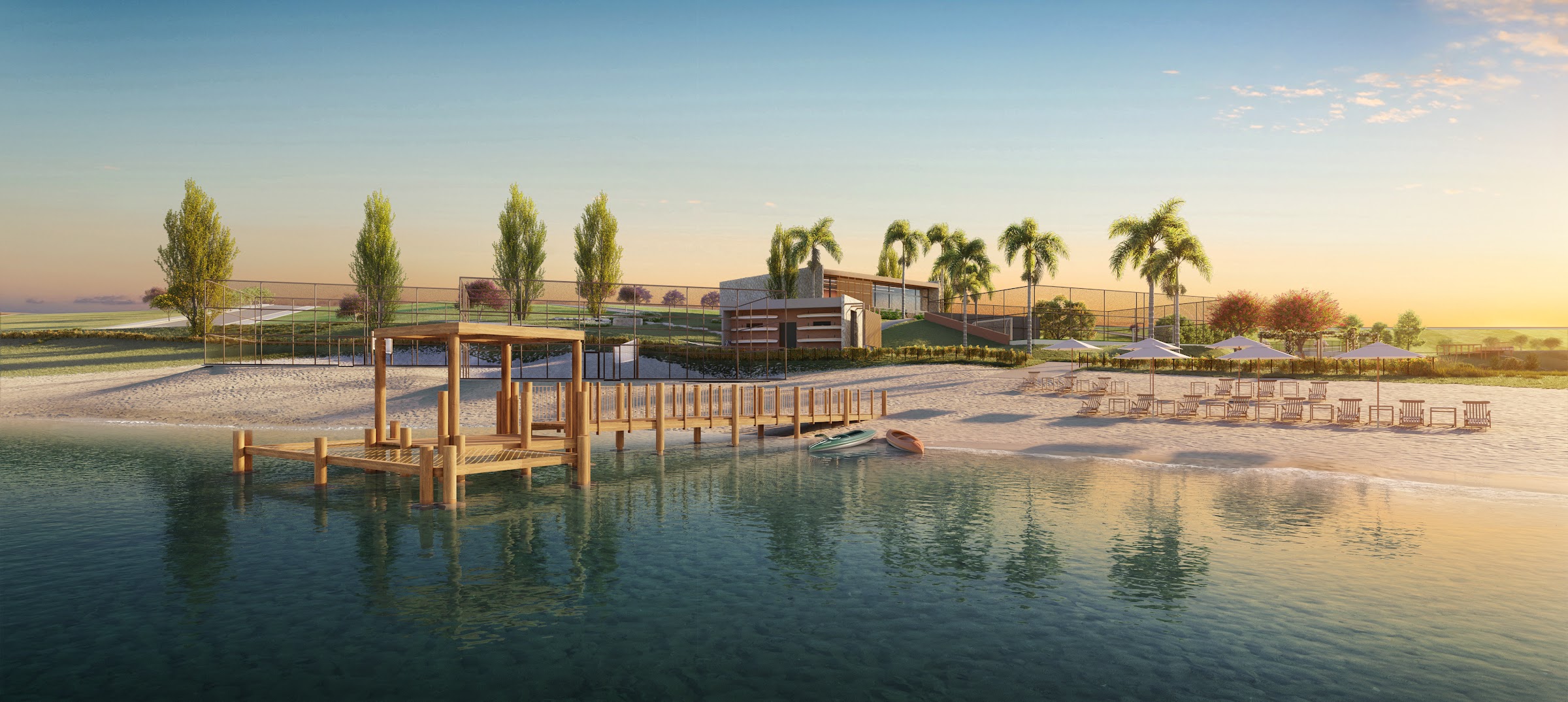 Praia e lago privativo do Buriti Garden Premium em São Leopoldo